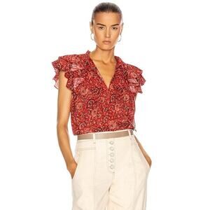 Ulla Johnson Ruffle-Sleeve Floral Gabi Top Poppy Floral Size 0